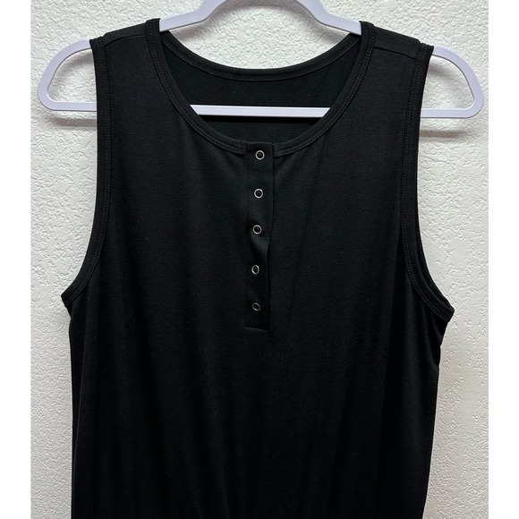 New! Women’s Sz Med Black Sleeveless Romper w/Elastic Waist & Snap Closure, V572 - Picture 3 of 15